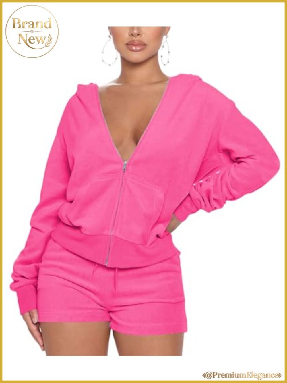Women 2 Piece Velvet Sweatsuit Set Hooded Zip Jacket & Shorts Tracksuit